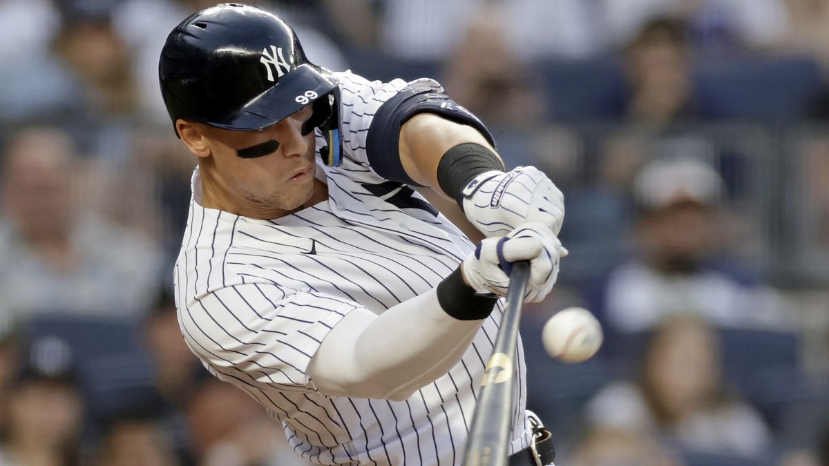 Aaron Judge #99 of the New York Yankees will look to hit more home runs in the MLB Playoffs