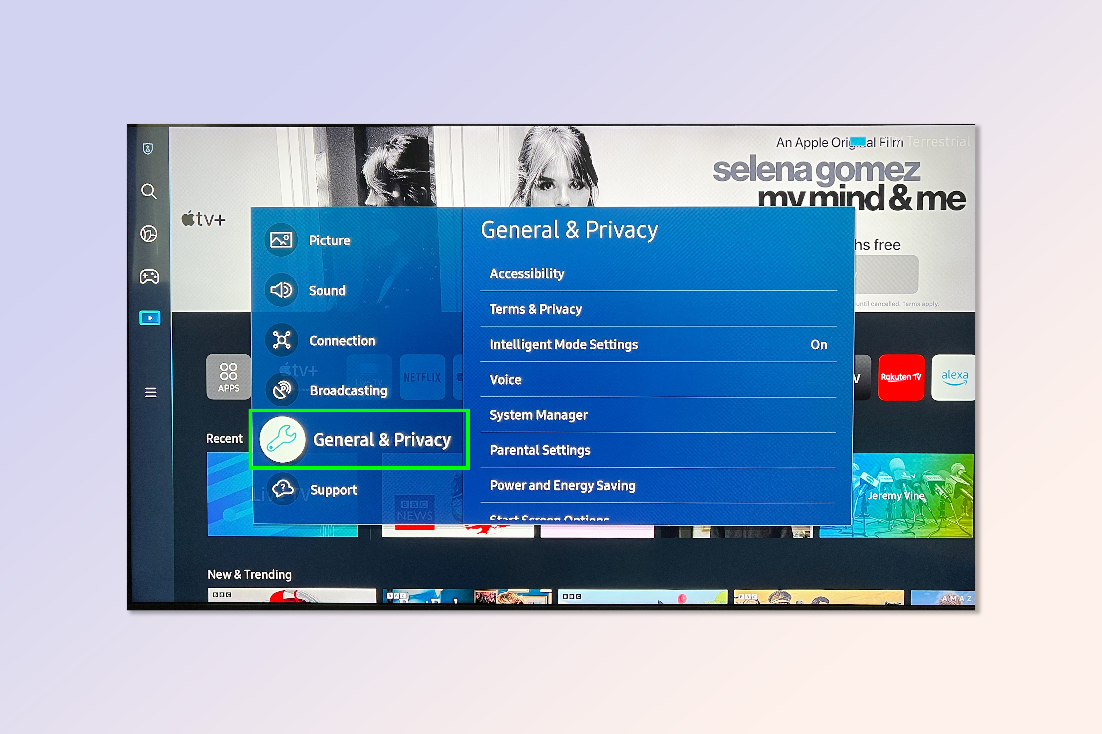 لقطة شاشة توضح الخطوات المطلوبة لتعطيل Multi View التلقائي على تلفزيون Samsung