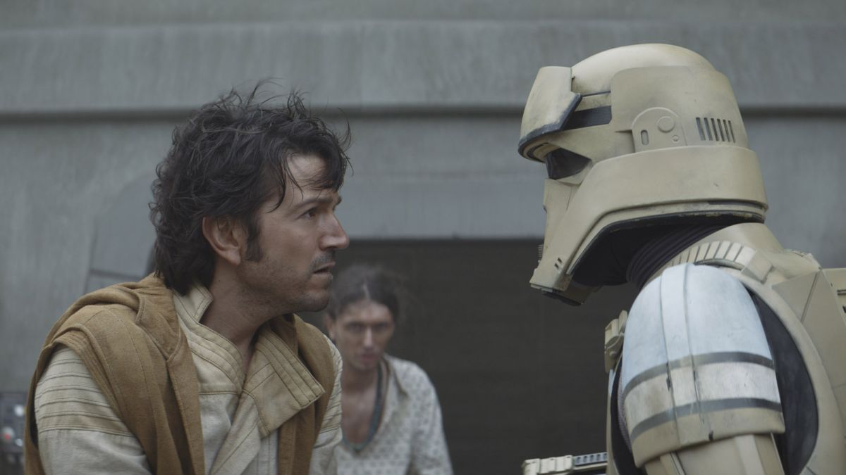 (L-R): Cassian Andor (Diego Luna) and a shoretrooper in Lucasfilm